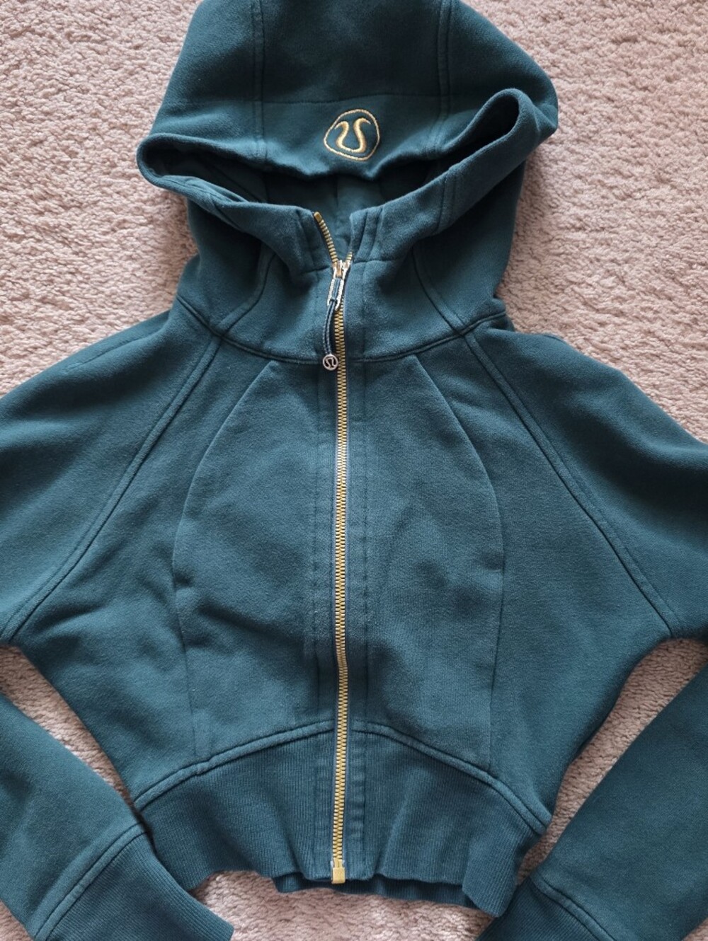 Lululemon scuba cropped zip hoodie Storm Teal & Gold RARE 2